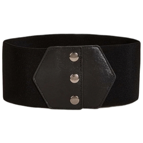Simple Triple Snap Button Black Wide Width Belt - Picture 2 of 4